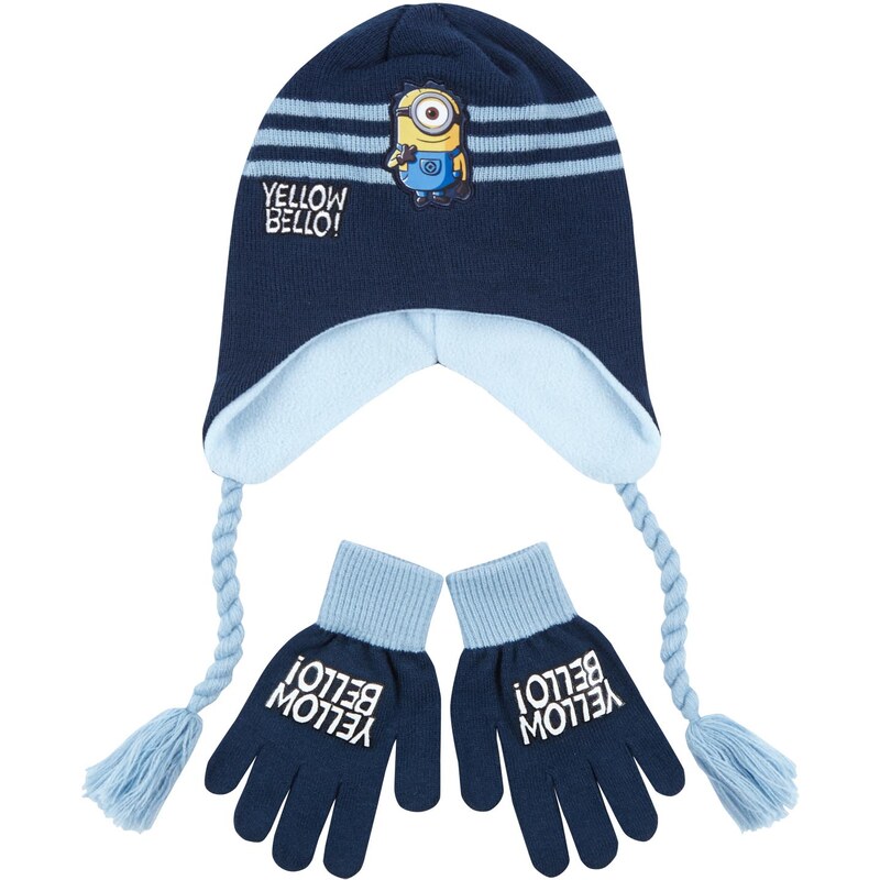 Minions 2 tlg Set bestehend aus: Mütze und Handschuhe blau in Größe 52 für Jungen aus 100% Polyacryl