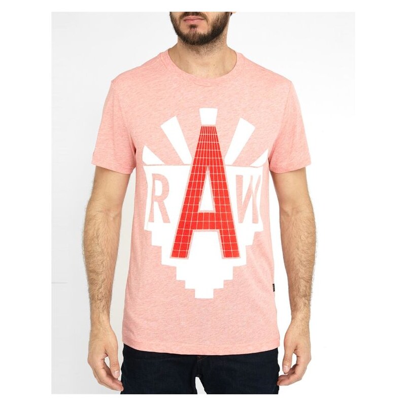 G-STAR Rot meliertes T-Shirt Vodan mit Rundhalsausschnitt und aufgedrucktem weißen Raw-Logo