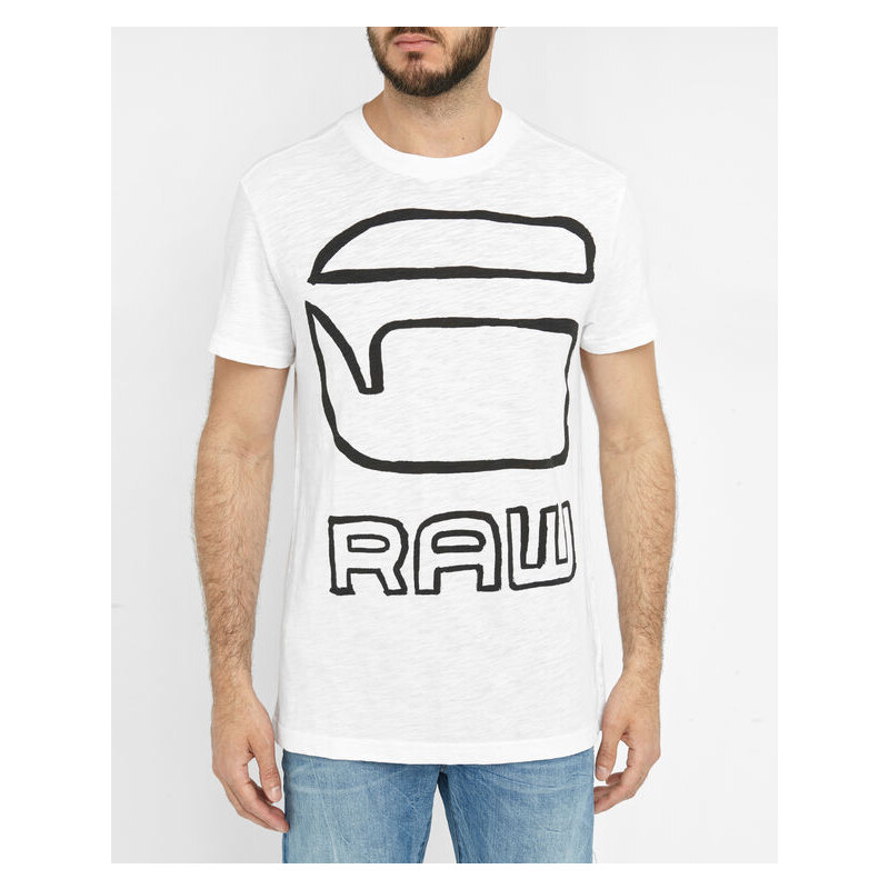 G-STAR Weißes T-Shirt mit Rundhalsausschnitt mit Raw Dromec-Logo