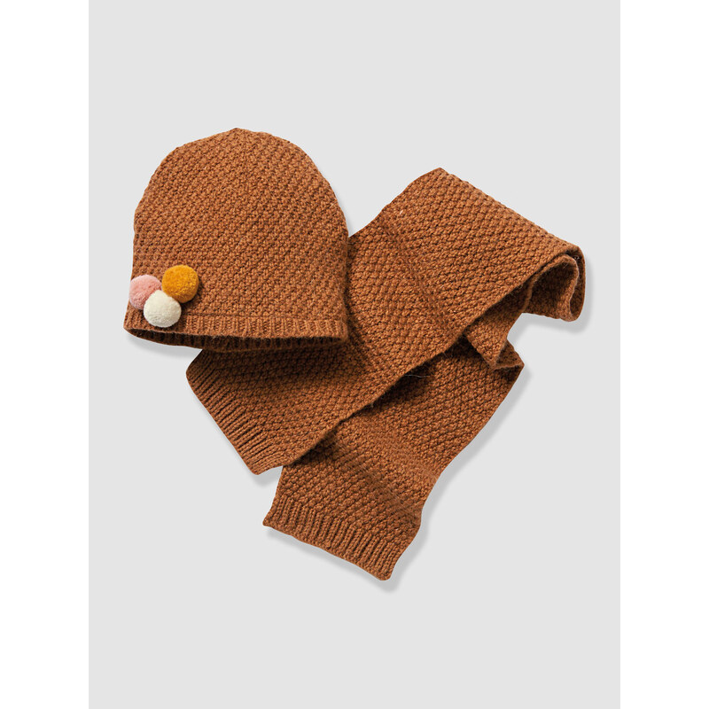 vertbaudet Baby-Set aus Schal und Mütze Mädchen dunkelbraun EINFäRBIG MIT App. Größe 62/68