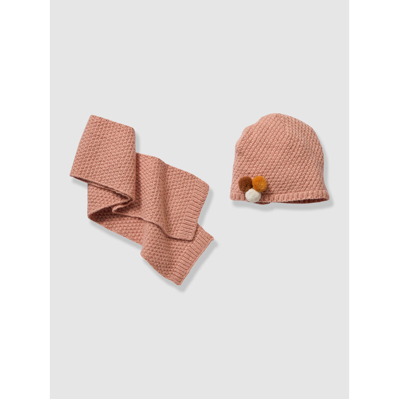 vertbaudet Baby-Set aus Schal und Mütze Mädchen hellrose Einfarbig MIT App. Größe 74/80