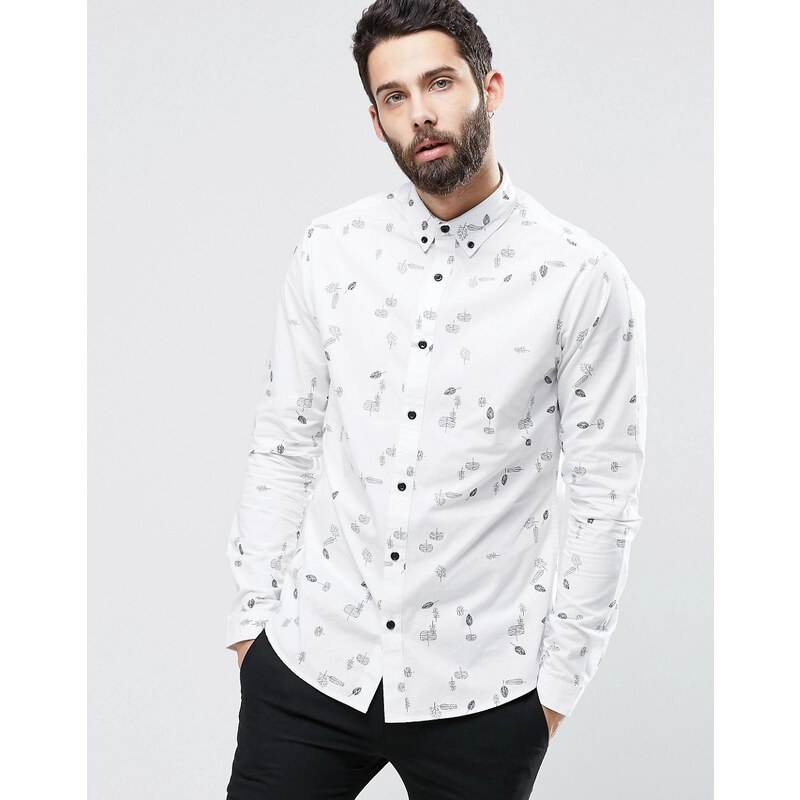 Only & Sons - Hemd mit durchgehendem Federmuster - Weiß