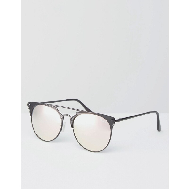 Quay Australia - I'm Jealous - Katzenaugensonnenbrille mit Metallgestell und rosafarbenen verspiegelten Gläsern - Schwarz