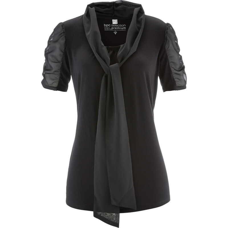 bpc selection premium Premium Shirt mit Chiffonärmeln kurzer Arm in schwarz für Damen von bonprix
