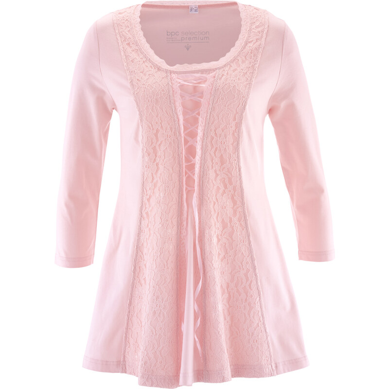 bpc selection premium Premium Spitzenshirt mit Schnürung 3/4 Arm in rosa für Damen von bonprix