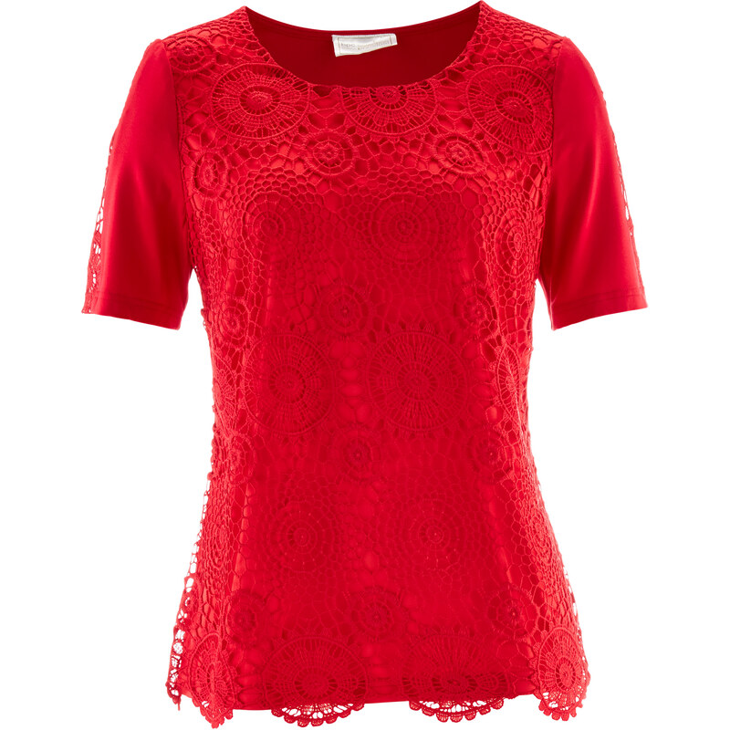 bpc selection premium Premium Shirt mit Häkelspitze kurzer Arm in rot für Damen von bonprix