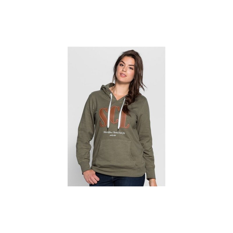 Damen Casual Kapuzen-Sweatshirt mit Frontapplikation SHEEGO CASUAL grün 40/42,44/46,48/50,52/54,56/58