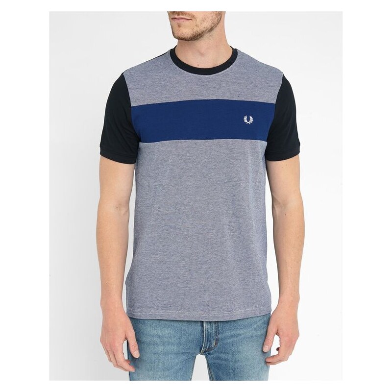 FRED PERRY Oxford-T-Shirt Color Block aus blauem Piqué