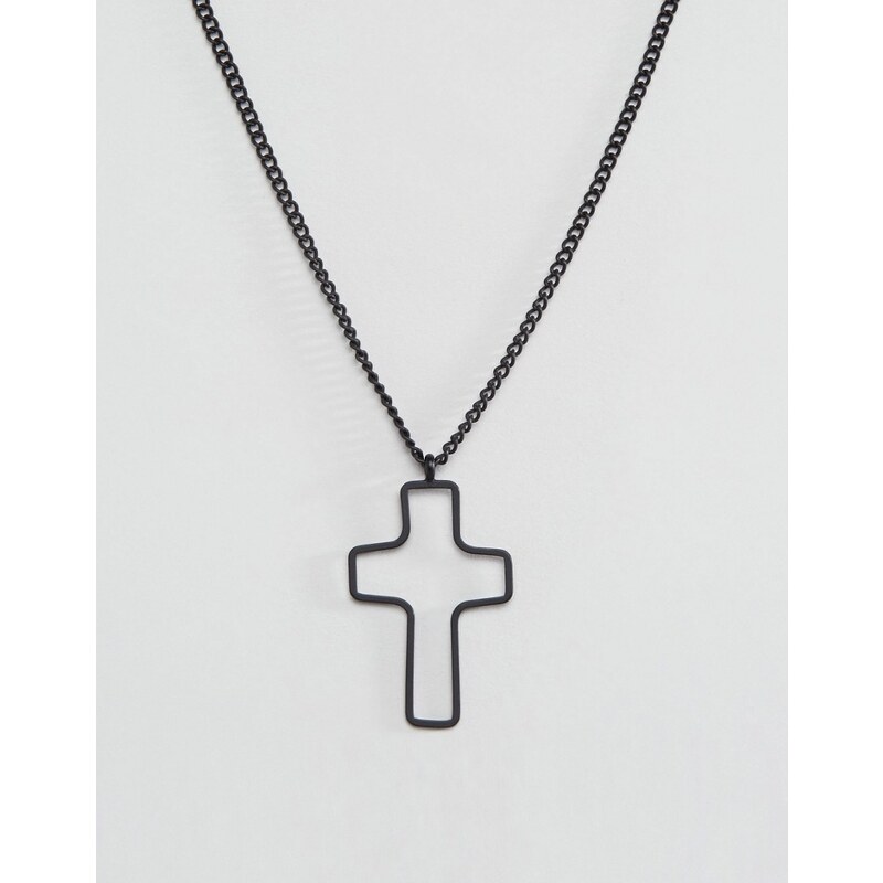 ASOS - Schwarze Halskette mit geometrischem Kreuz - Schwarz