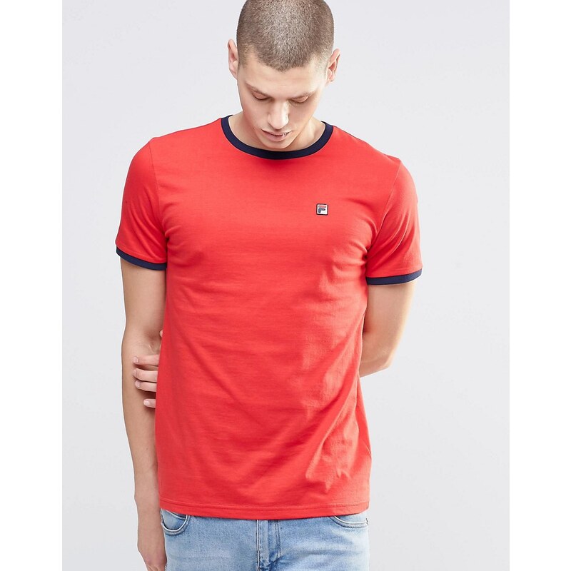 Fila Vintage - Ringer-T-Shirt mit kleinem Logo - Rot