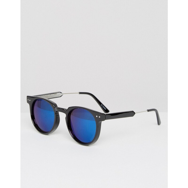 Spitfire - Revo - Runde Sonnenbrille mit blauen Spiegelgläsern - Schwarz