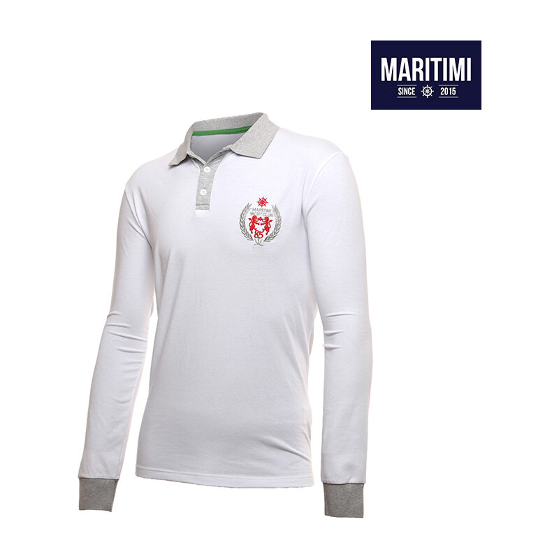 Maritimi Langarm-Poloshirt mit Rippstrickbündchen - S