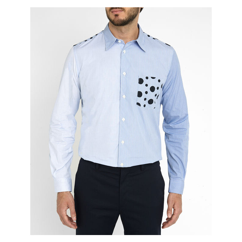 PAUL SMITH PS Himmelblaues, gepunktetes Hemd Tailored aus Popeline Patchwork