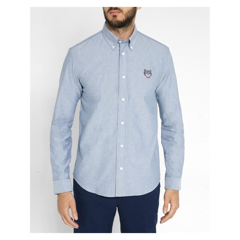 KENZO Marineblaues Oxford-Hemd mit Button-Down-Kragen und Tiger-Logo