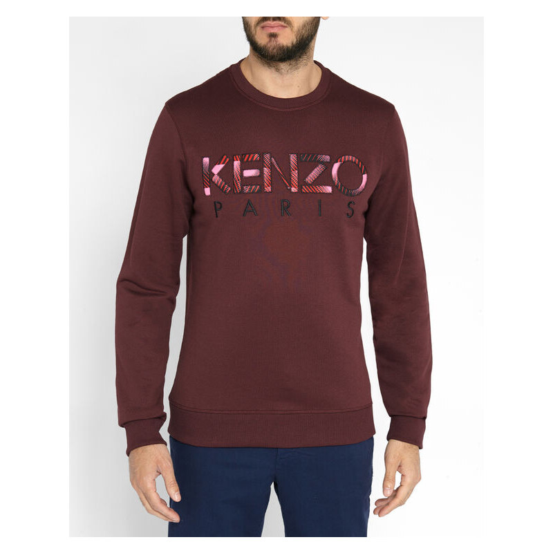 Bordeauxrotes Sweatshirt mit Rundhalsausschnit und aufgesticktem Kenzo Paris