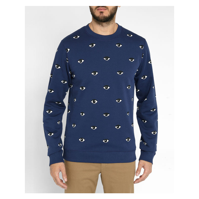 KENZO Marineblaues Sweatshirt mit Rundhalsausschnitt und Augenmotiv All-Over