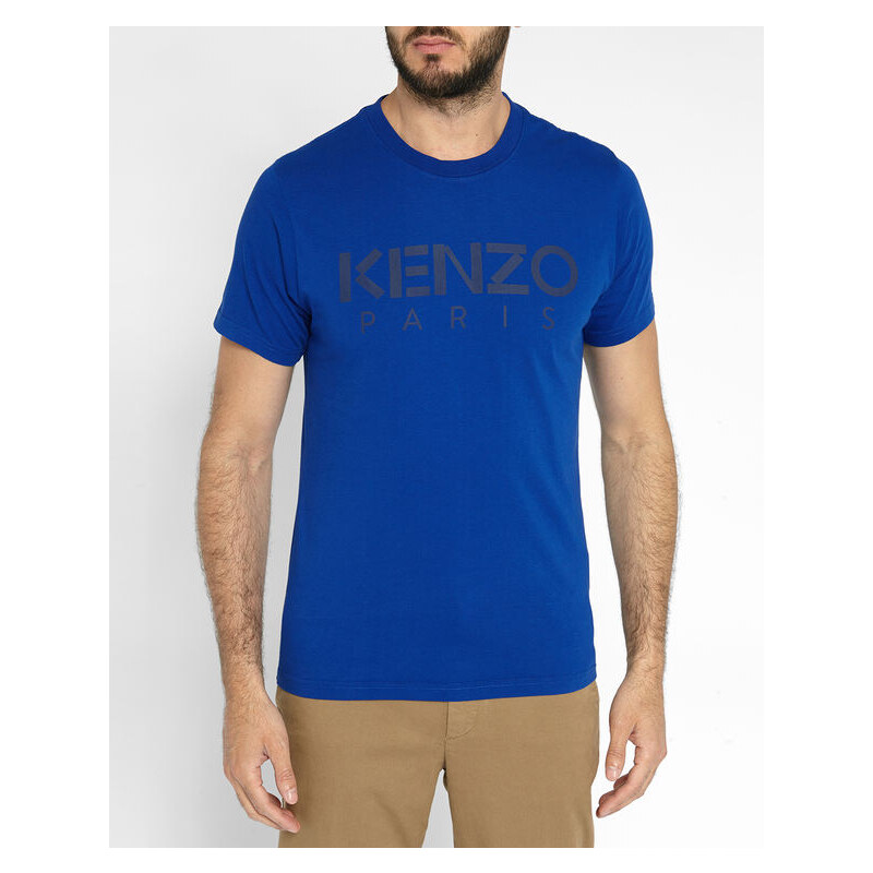 Königblaues T-Shirt mit Rundhalsausschnitt und aufgedrucktem Kenzo-Logo