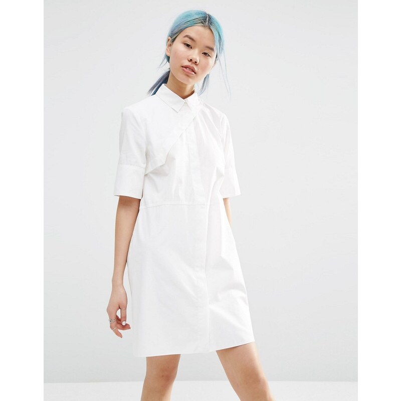 ASOS WHITE - Hemdkleid mit asymmetrischer Vorderseite - Weiß