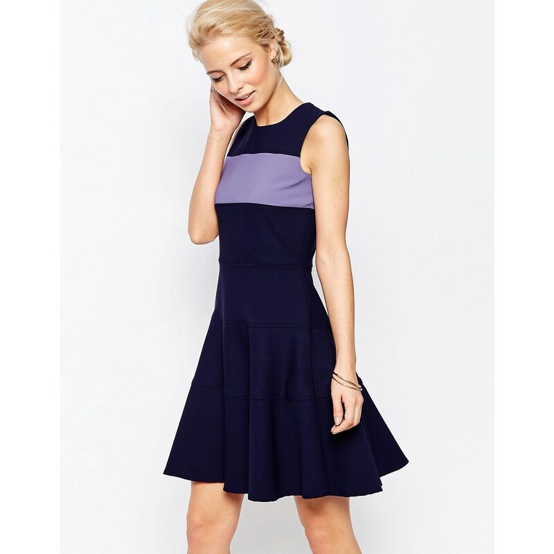 Closet London Closet - A-Linien-Kleid mit farblich abgesetzter Banh - Violett