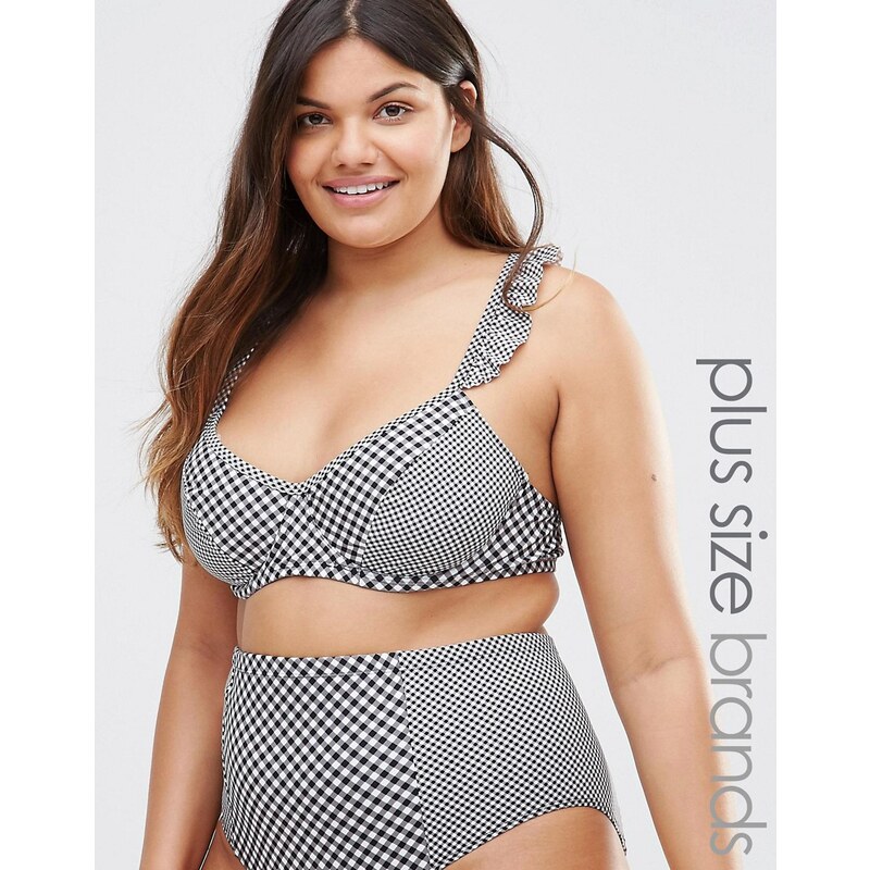Costa Del Sol Plus Size Gingham Bikini Top - Schwarz