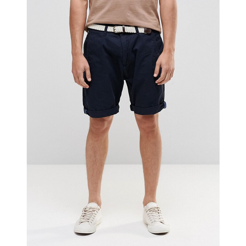 Esprit - Chino-Shorts mit gewebtem Gürtel - Marineblau