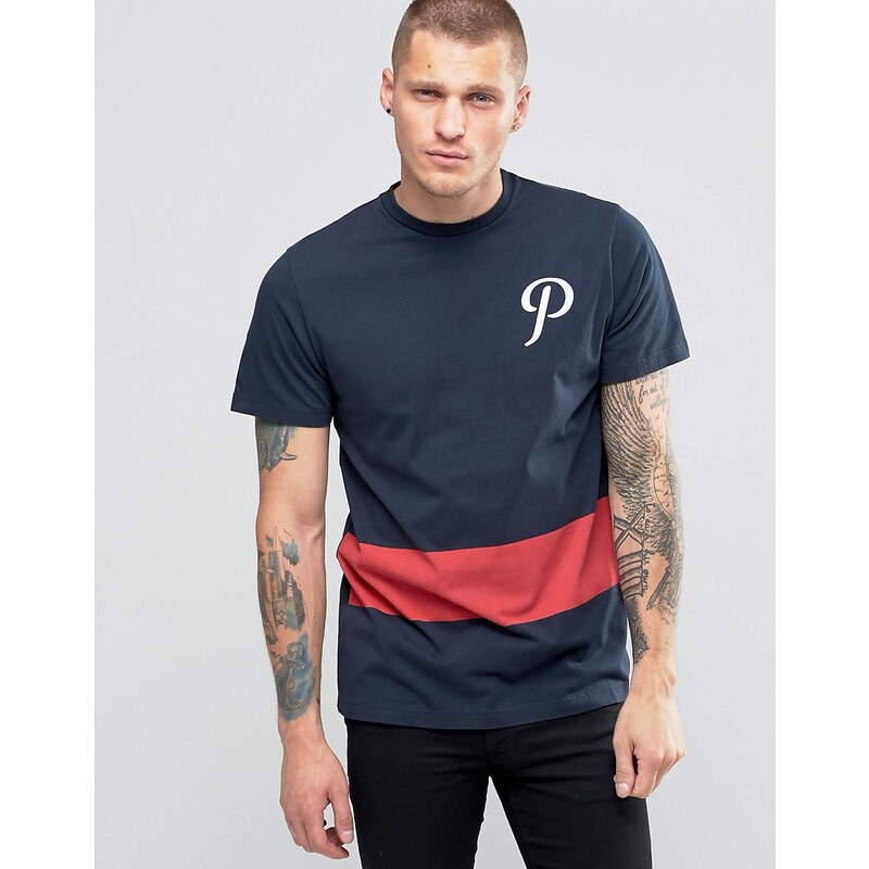 Playground - Team P - Gestreiftes T-Shirt mit Logo - Marineblau