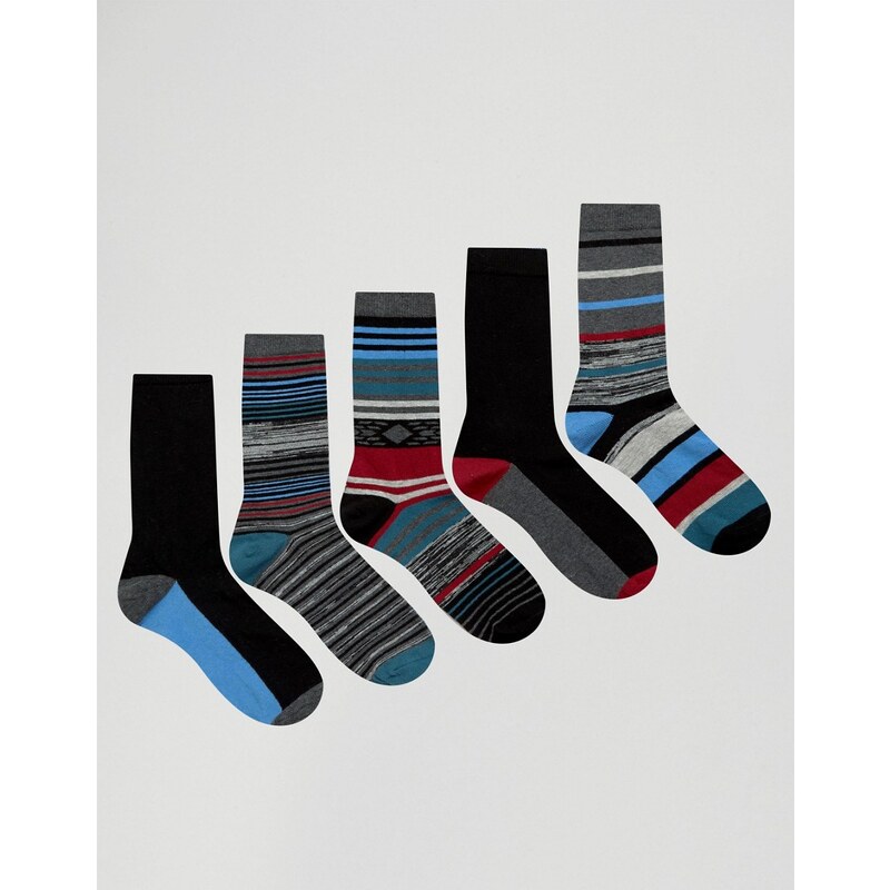 Urban Eccentric - Gestreifte Socken im 5er-Pack - Mehrfarbig