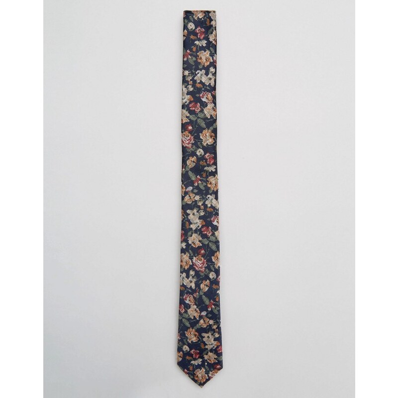 ASOS - Krawatte in Marineblau mit Blumenmuster - Marineblau