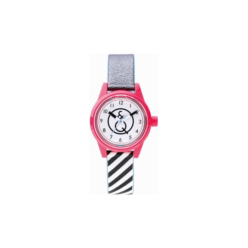Q&Q Smile Solar pink gestreifte Uhr unisex RP01J002Y