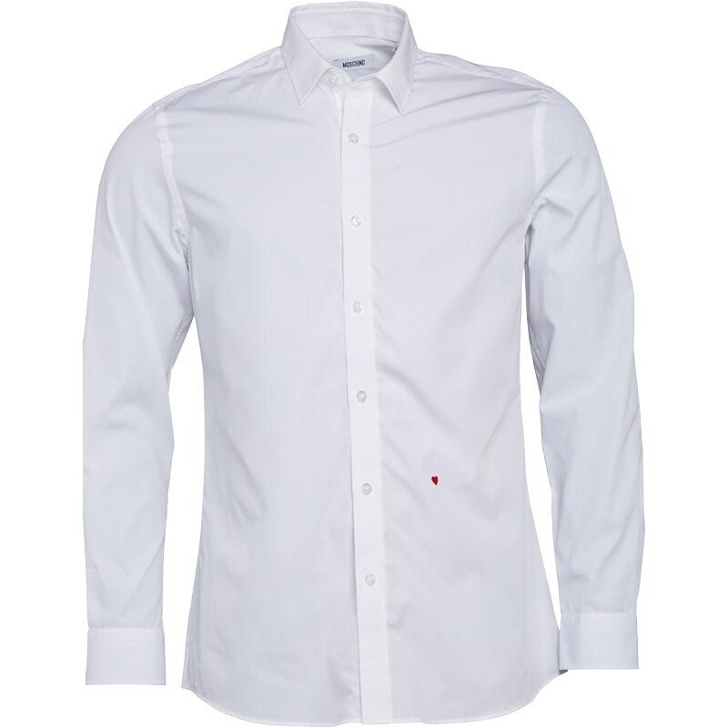 Moschino Herren Solid Poplin Hemd mit langem Arm Weiß