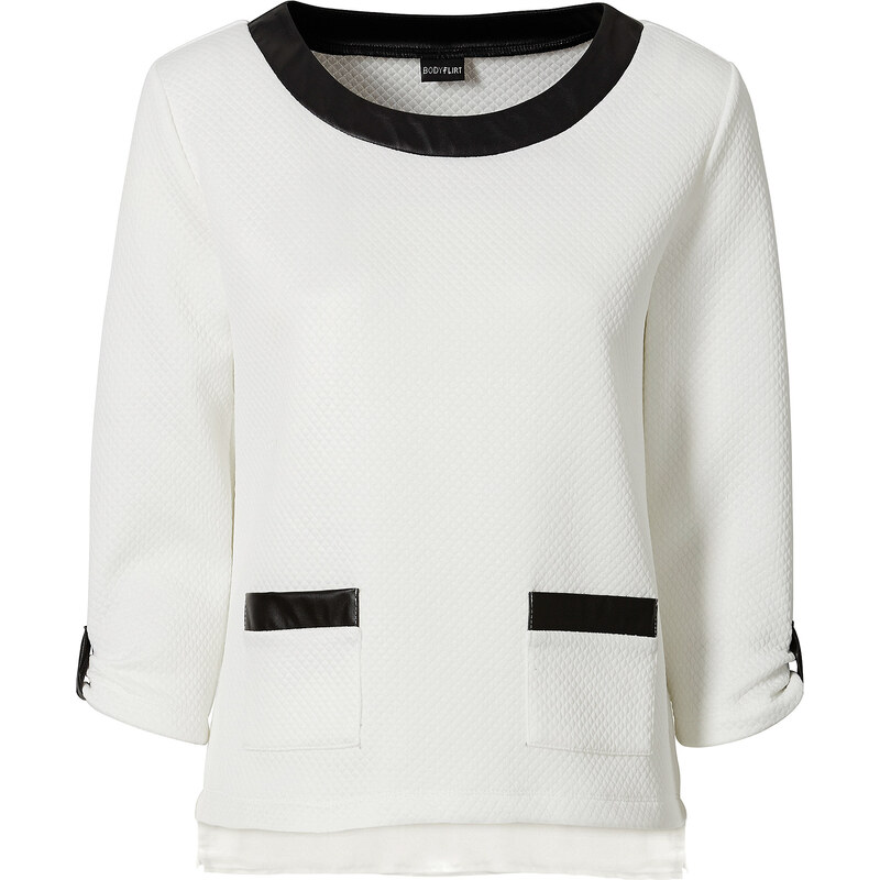 BODYFLIRT Sweatshirt 3/4 Arm figurumspielend in weiß (Rundhals) für Damen von bonprix