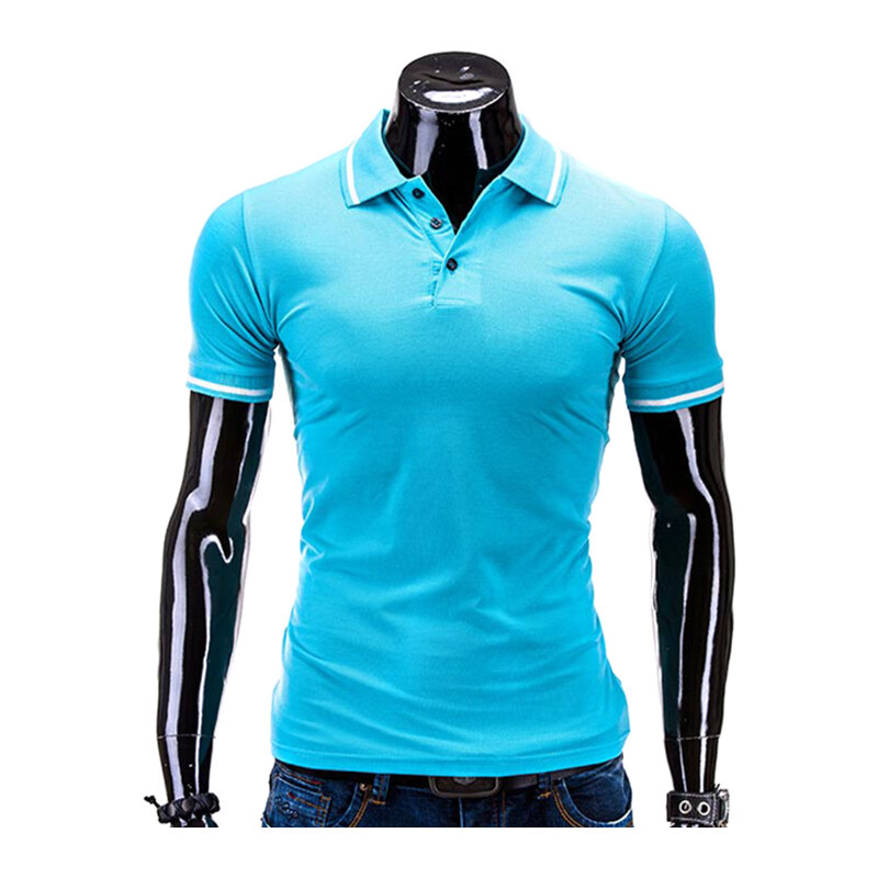Lesara Basic-Poloshirt mit Kontrast-Säumen - Hellblau - M