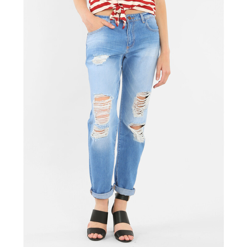 Girlfriend-Jeans im Destroy-Look Himmelblau, Größe 30 -Pimkie- Mode für Damen