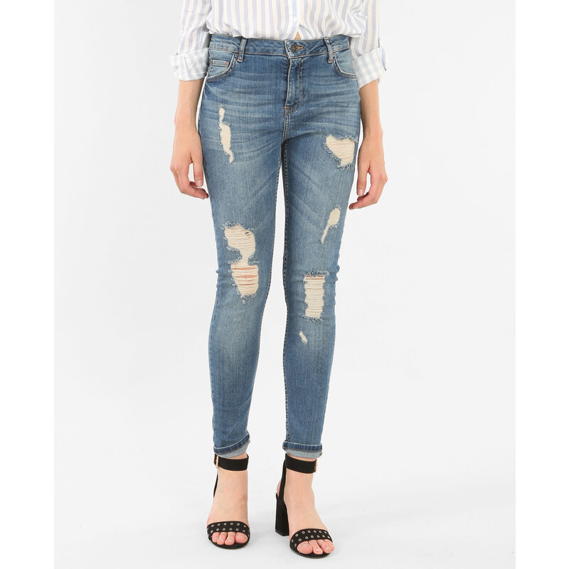 Slim-Jeans mit Destroy-Effekt Denimblau, Größe 32 -Pimkie- Mode für Damen