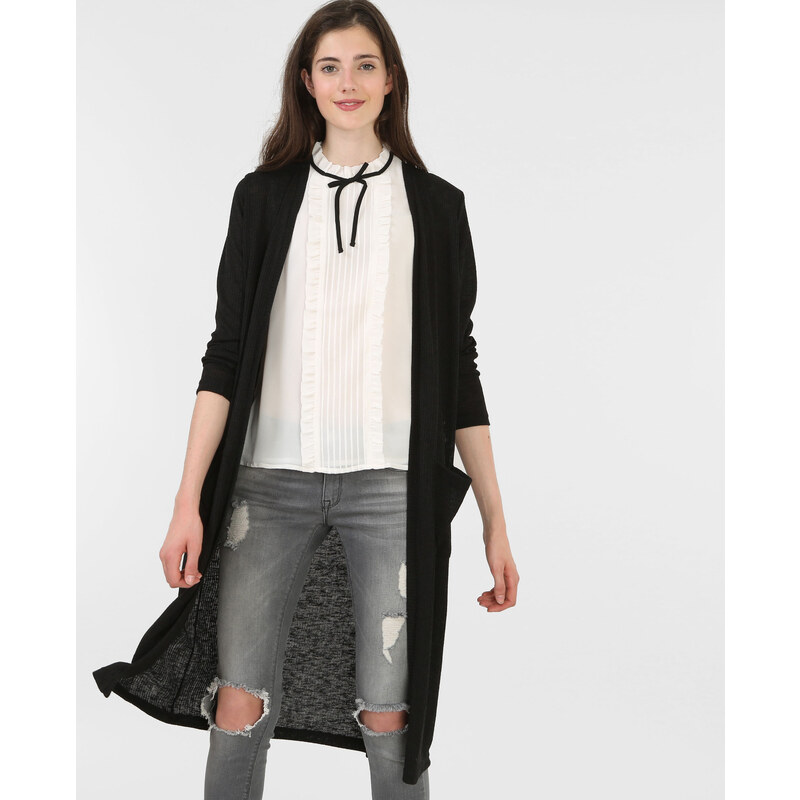 Lange Strickjacke mit feinem Rippenmuster Schwarz, Größe S -Pimkie- Mode für Damen