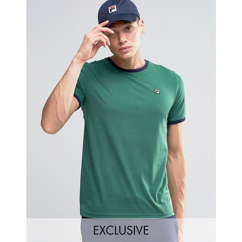 Fila Vintage - Ringer-T-Shirt mit kleinem Logo - Grün