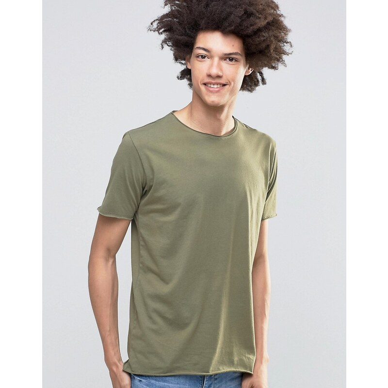 Kubban - Langes T-Shirt mit unbearbeitetem Saum - Grün