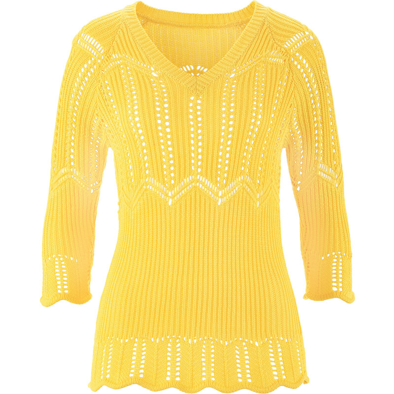 bpc selection Pullover 3/4 Arm figurbetont in gelb (V-Ausschnitt) für Damen von bonprix
