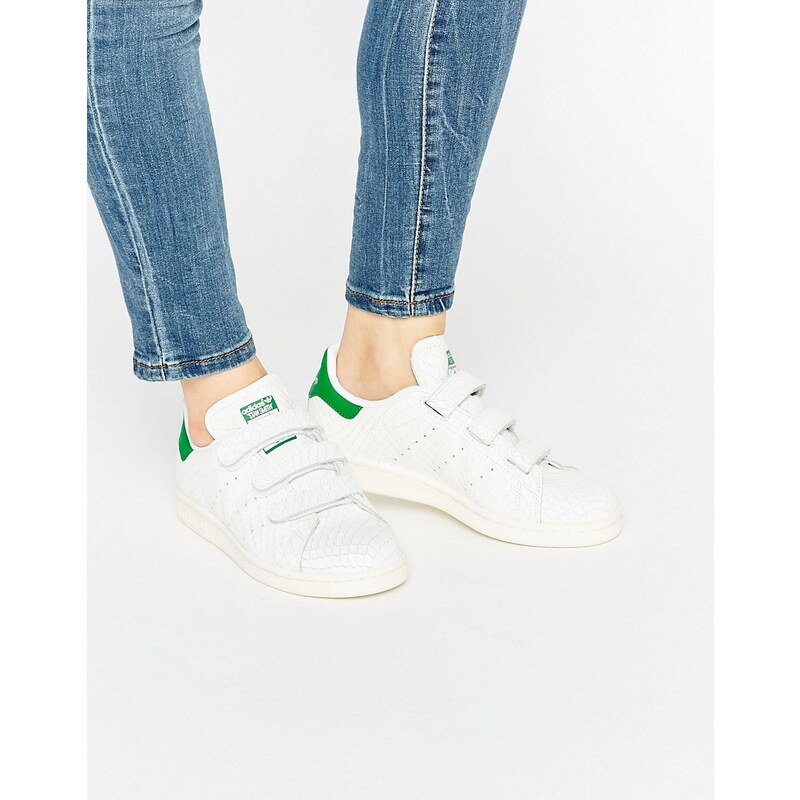 adidas Originals - Stan Smith - Klett-Sneaker in weißer Schlangenleder-Optik - Weiß