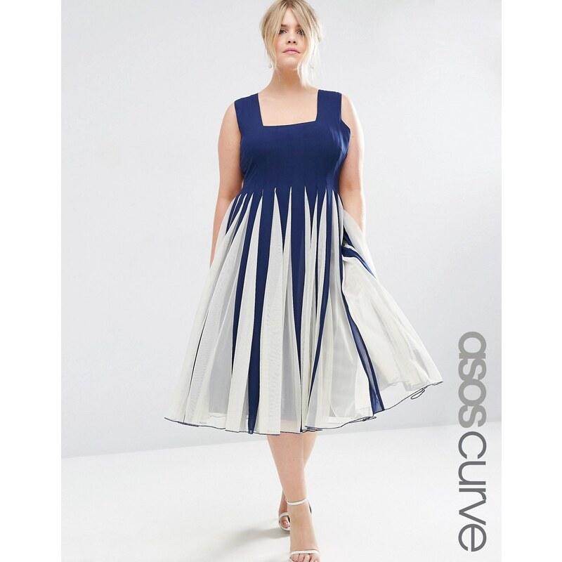 ASOS CURVE - Ausgestelltes Netz-Kleid mit quadratischem Ausschnitt - Mehrfarbig
