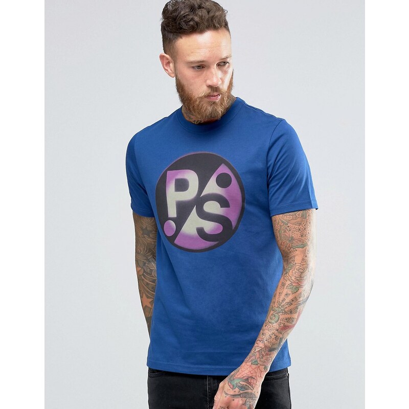 PS by Paul Smith Paul Smith - T-Shirt mit großem PS-Print in Indigoblau - Blau
