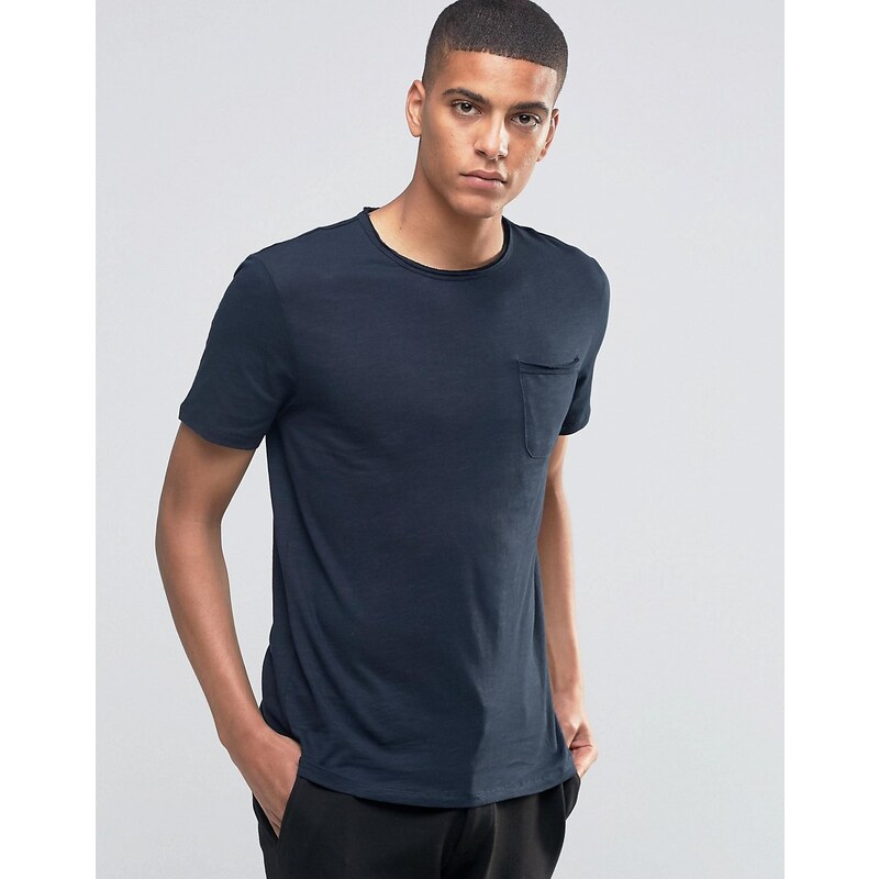 Reiss - T-Shirt mit Rundhalsausschnitt und ungesäumter Kante - Marineblau