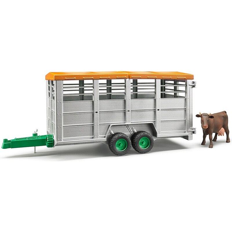 bruder® Spielfahrzeuganhänger mit abnehmbarem Dach, »Viehtransportanhänger mit 1 Kuh, Maßstab 1:16«