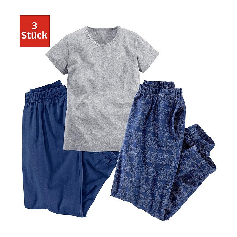 Buffalo, Schlaf-Outfit (3-tlg.), Shirt mit zwei Schlafhosen, eine uni und eine bedruckt