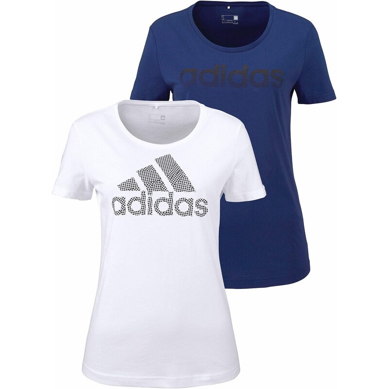 Große Größen: adidas Performance T-Shirt »BRANDING 2-PACK TEES«, weiß+marine, Gr.S (34/36)-L (42/44)