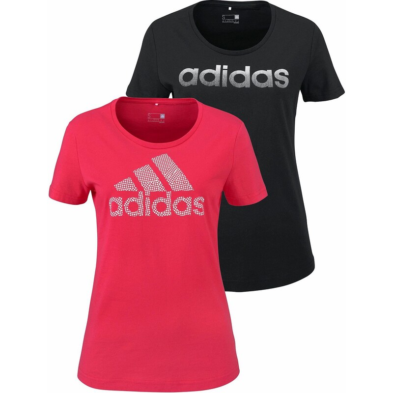 Große Größen: adidas Performance T-Shirt »BRANDING 2-PACK TEES«, koralle+schwarz, Gr.L (42/44)-XL (46/48)