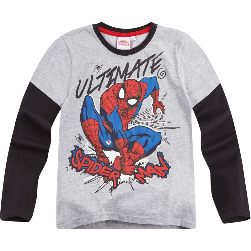 Spiderman Langarmshirt grau in Größe 104 für Jungen aus 60 % Baumwolle 40 % Polyester