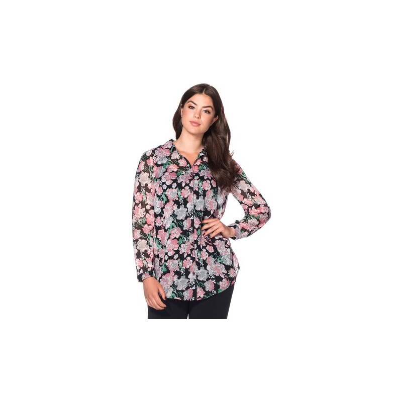 SHEEGO STYLE Damen Style Bluse mit Alloverdruck schwarz 40,42,44,46,48,50,52,54,56,58