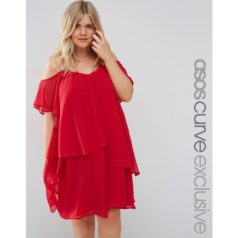 ASOS CURVE - Weites Kleid mit weicher Lage - Rot