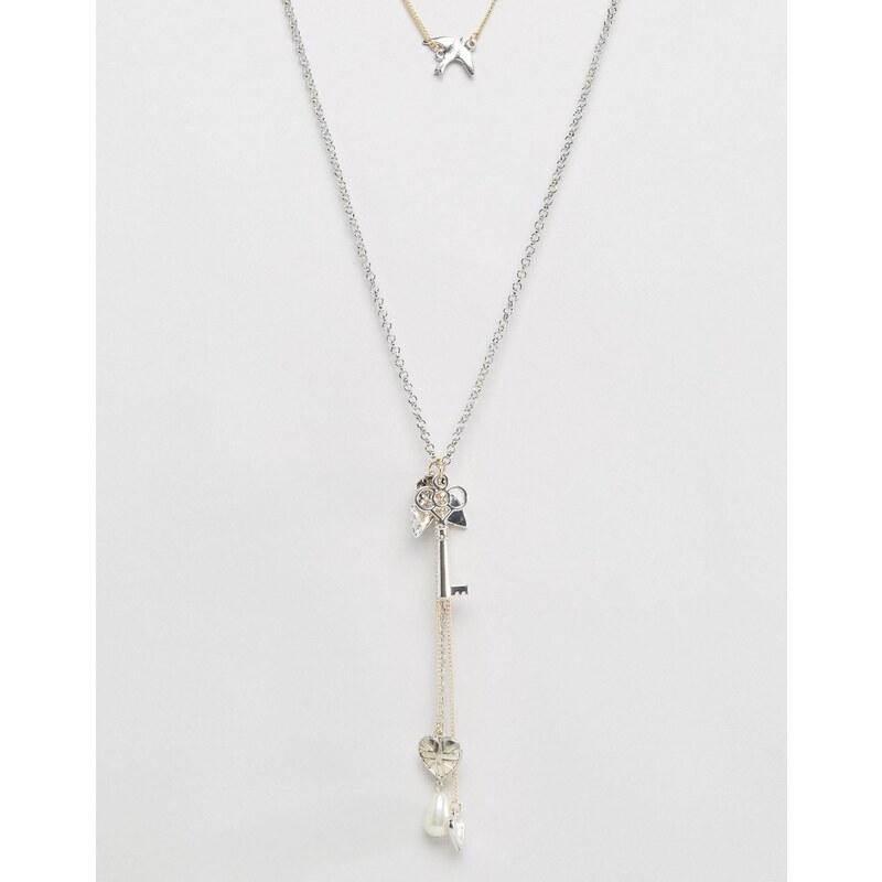 ASOS - Mehrreihiges Halsband mit Anhänger in Natur - Mehrfarbig